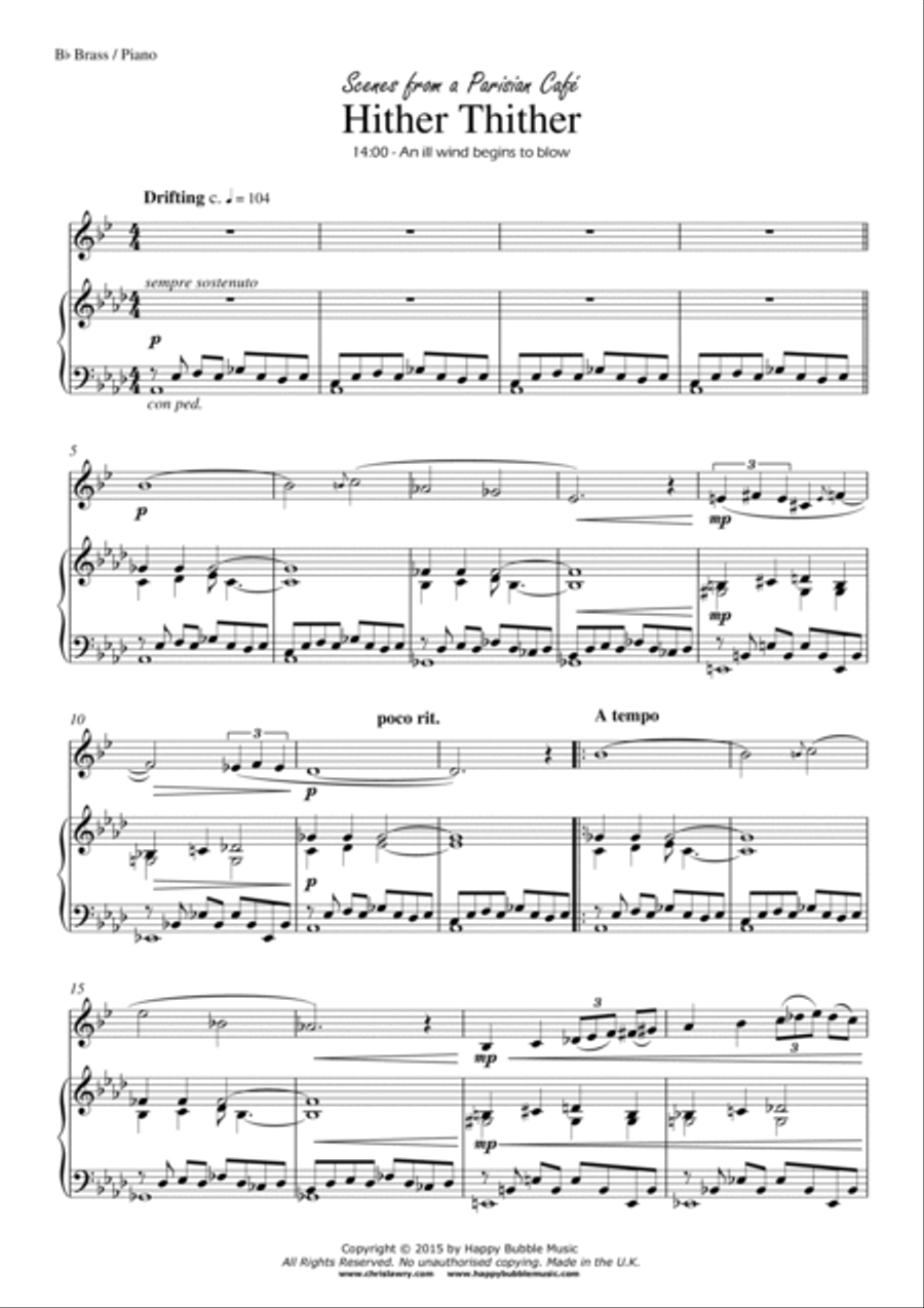 Hither Thither - for Bb Brass [Treble Clef] & Piano (from Scenes from a Parisian Cafe) Piano Accompaniment scores gallery preview page 3