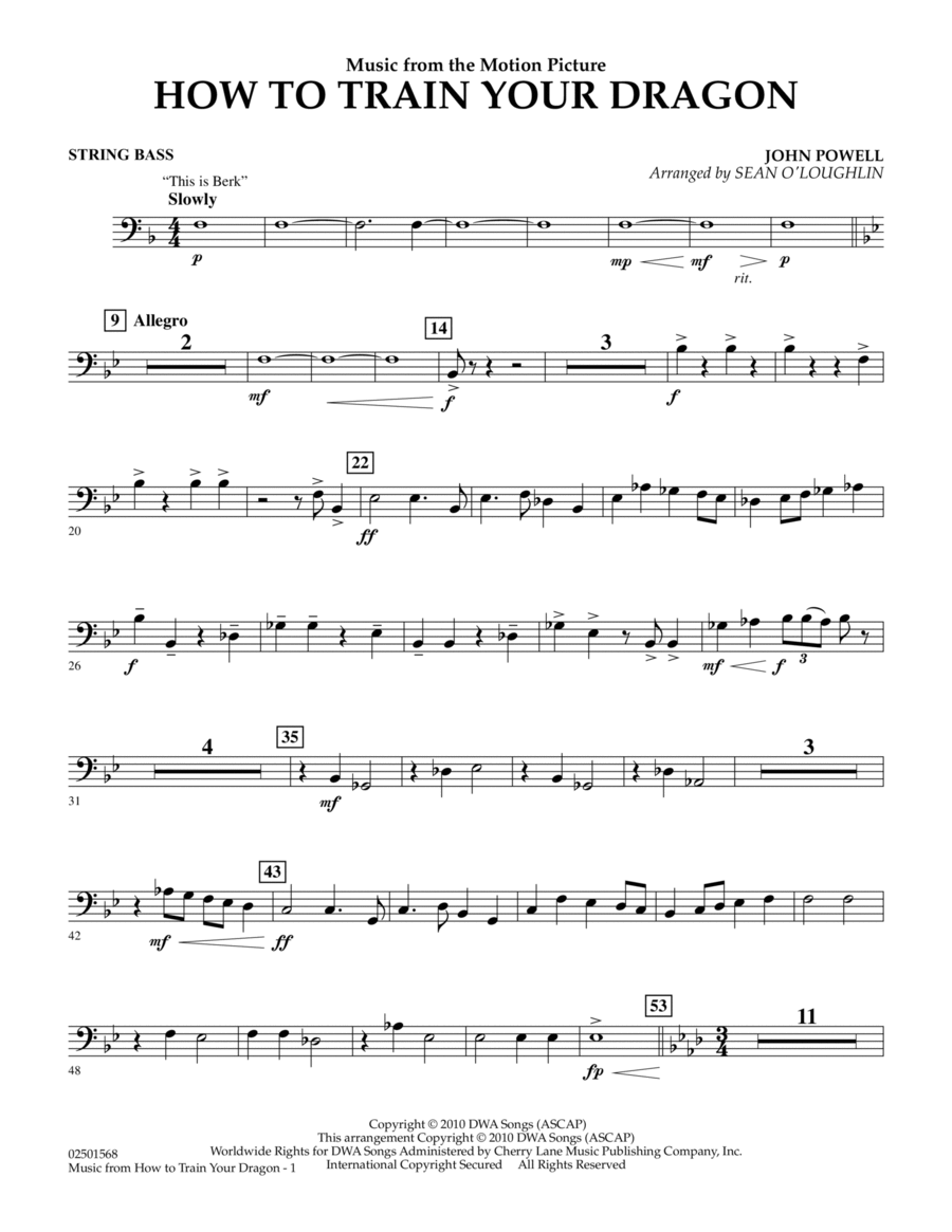 Music from How To Train Your Dragon - String Bass Concert Band scores gallery preview page 1