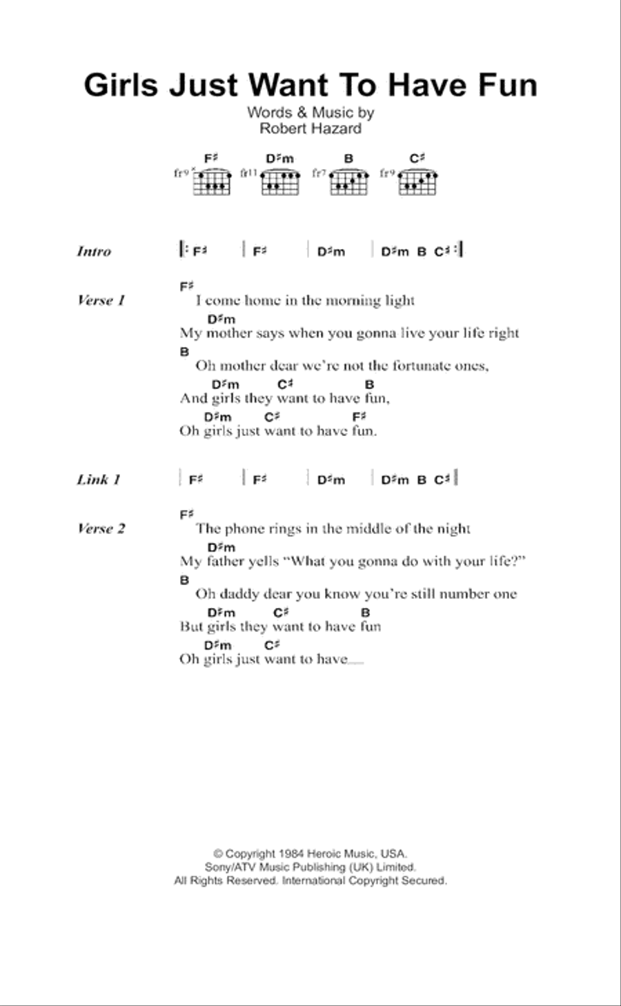 Girls Just Want To Have Fun Acoustic Guitar scores gallery preview page 1