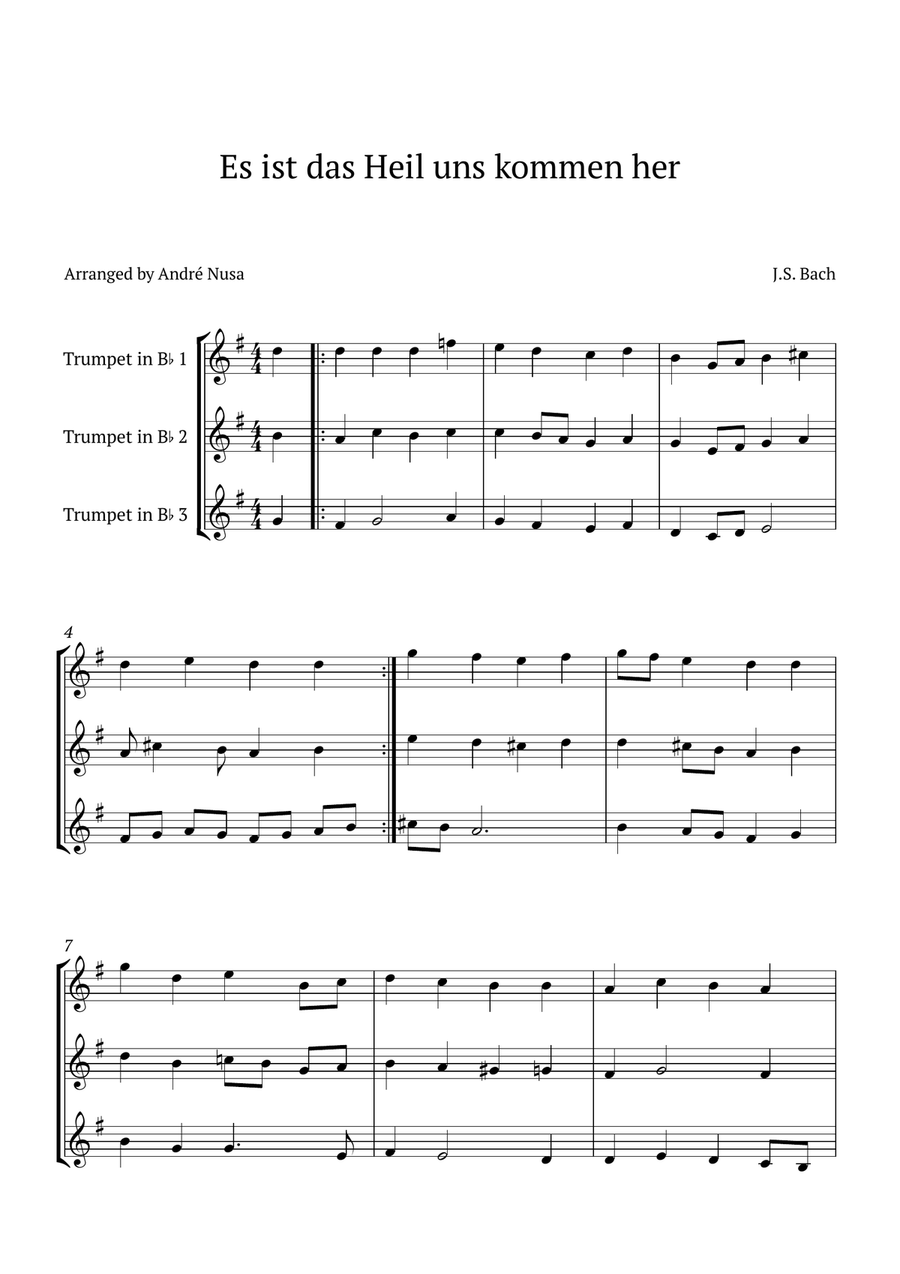 Es ist das Heil uns kommen her Trumpet Trio scores gallery preview page 1