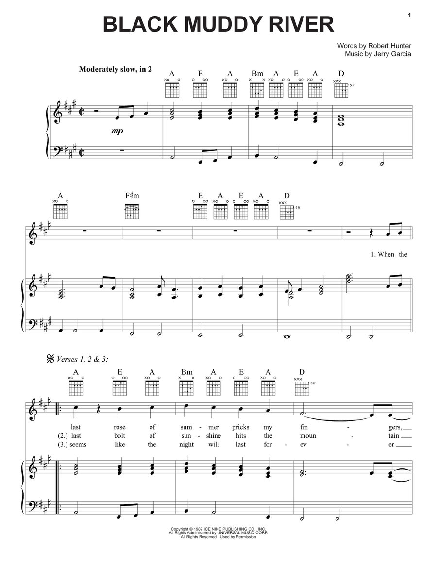 Black Muddy River Piano, Vocal, Guitar scores gallery preview page 1