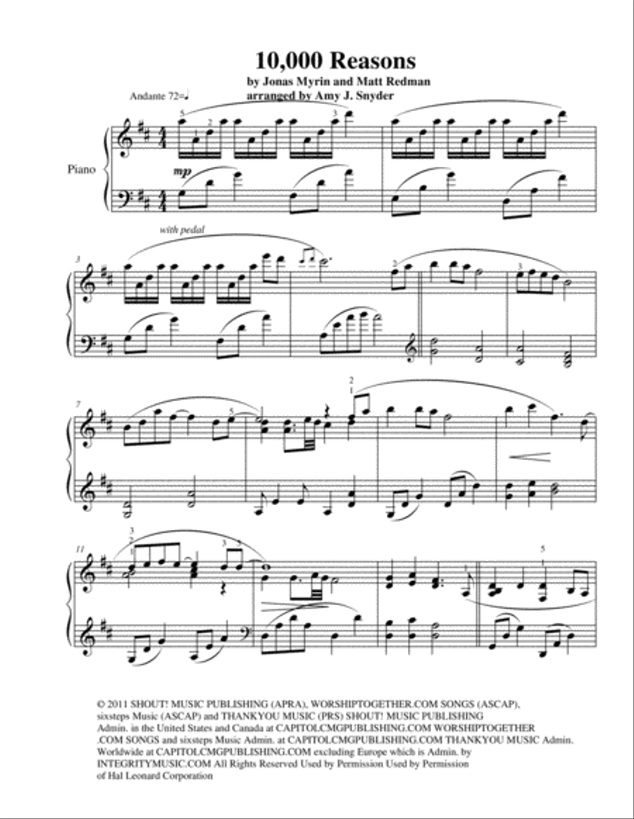 10,000 Reasons (Bless The Lord) Piano Solo scores gallery preview page 2