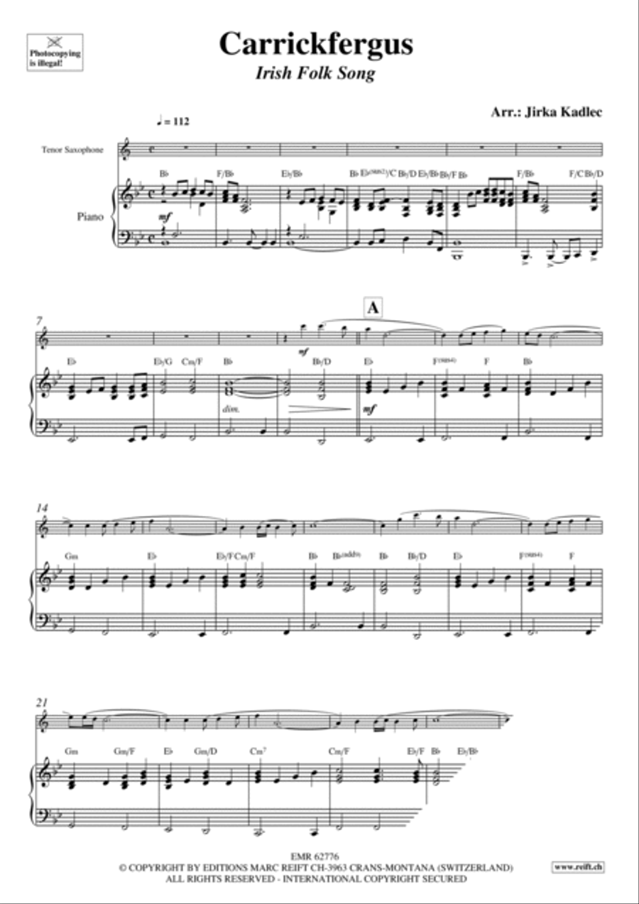 Carrickfergus Tenor Saxophone scores gallery preview page 3