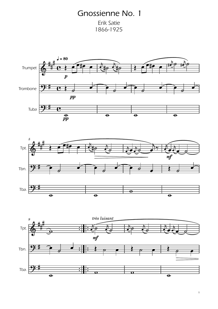 Erik Satie - Gnosienne no1 - Brass Trio Brass Trio scores gallery preview page 1