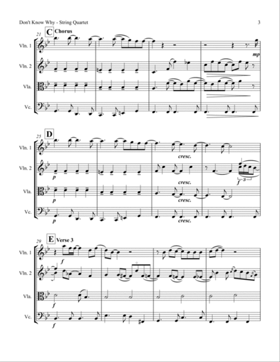Don't Know Why String Quartet scores gallery preview page 5
