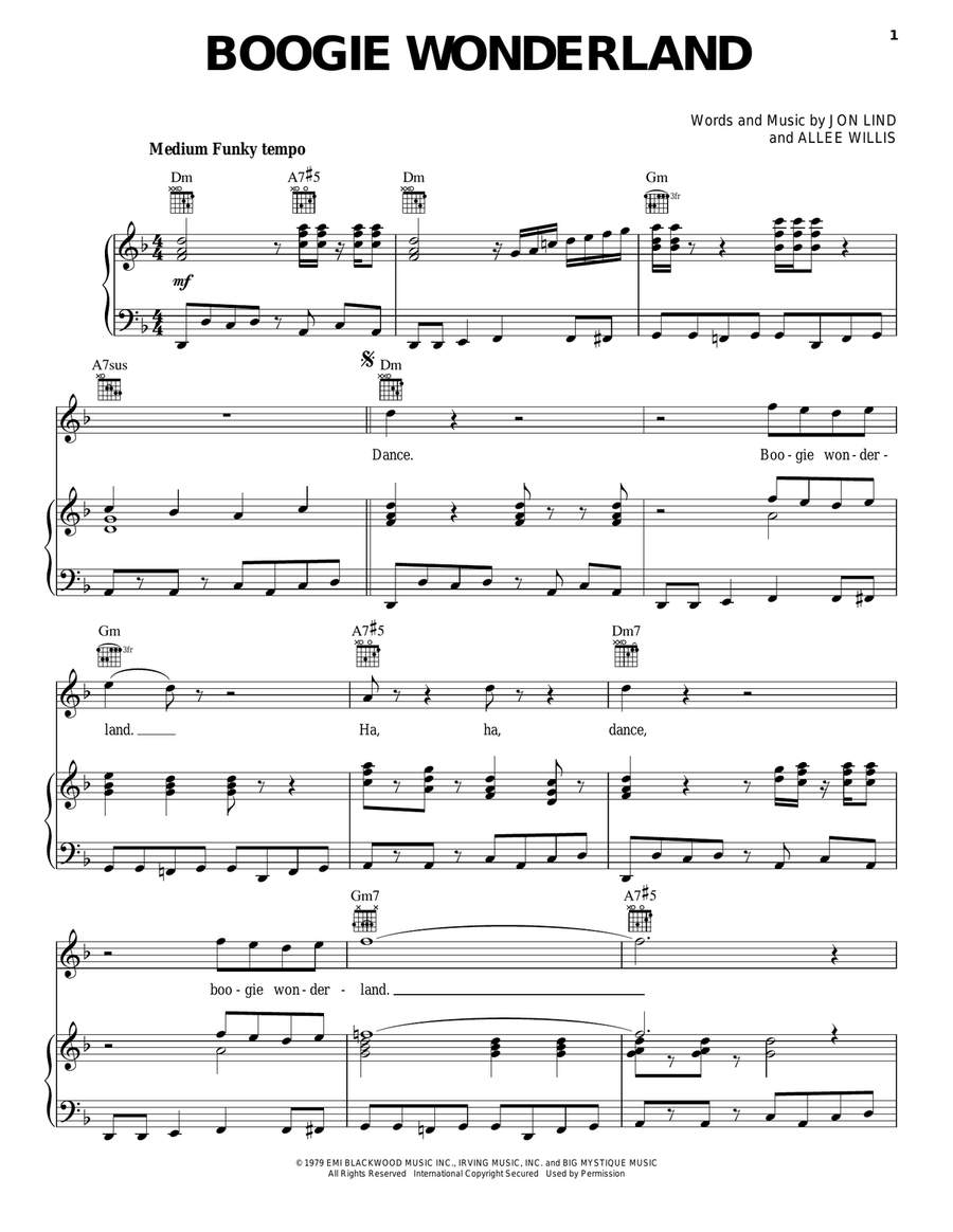 Boogie Wonderland Boogie Wonderland Piano, Vocal, Guitar scores gallery preview page 1