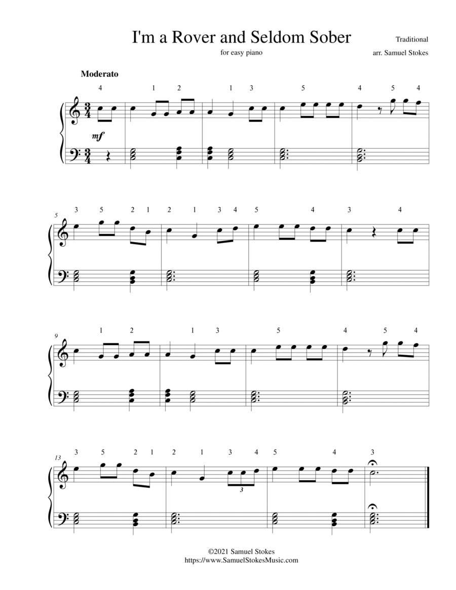 I'm a Rover and Seldom Sober - for easy piano Easy Piano scores gallery preview page 1