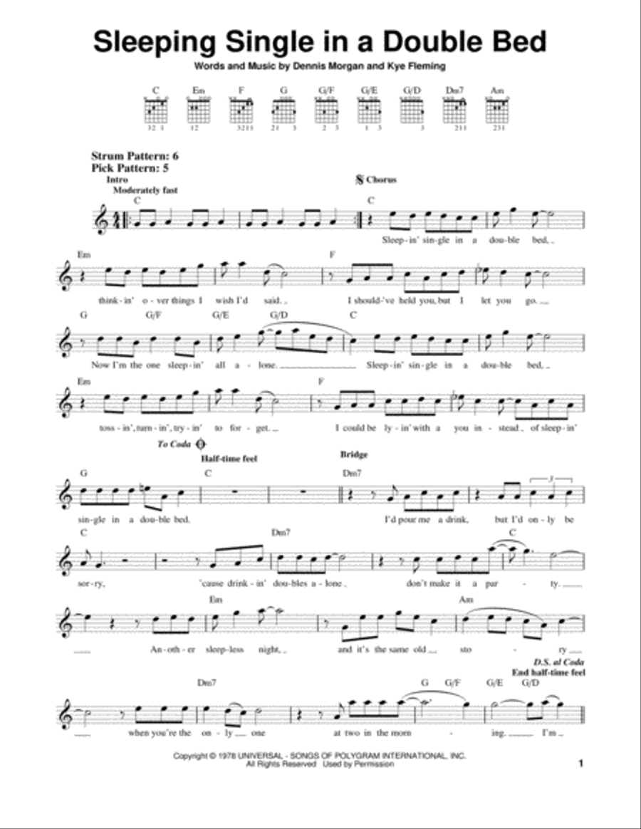 Sleeping Single In A Double Bed Acoustic Guitar scores gallery preview page 1