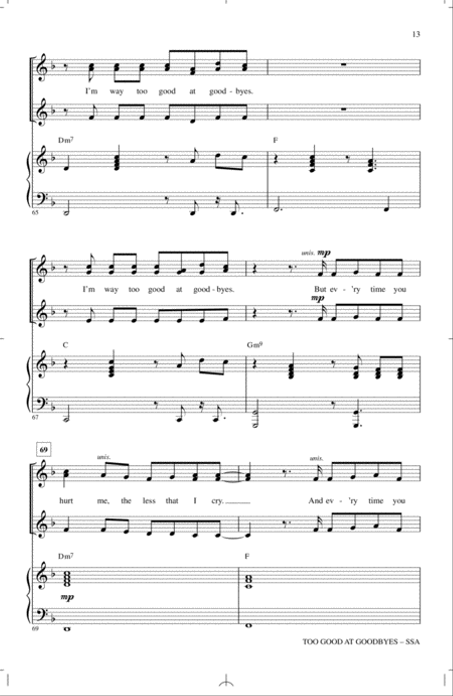 Too Good At Goodbyes SSA scores gallery preview page 12