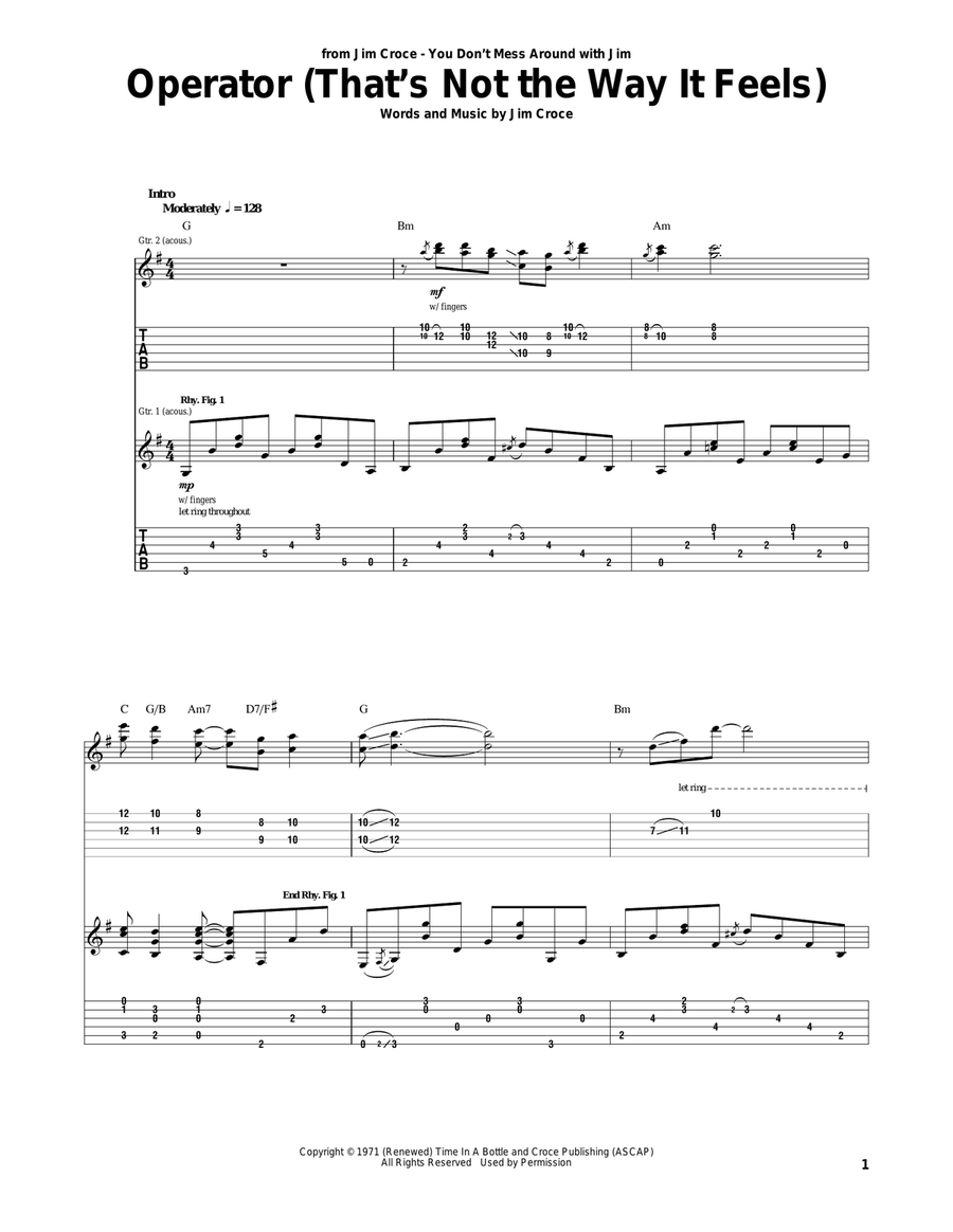 Operator (That's Not The Way It Feels) Acoustic Guitar scores gallery preview page 1
