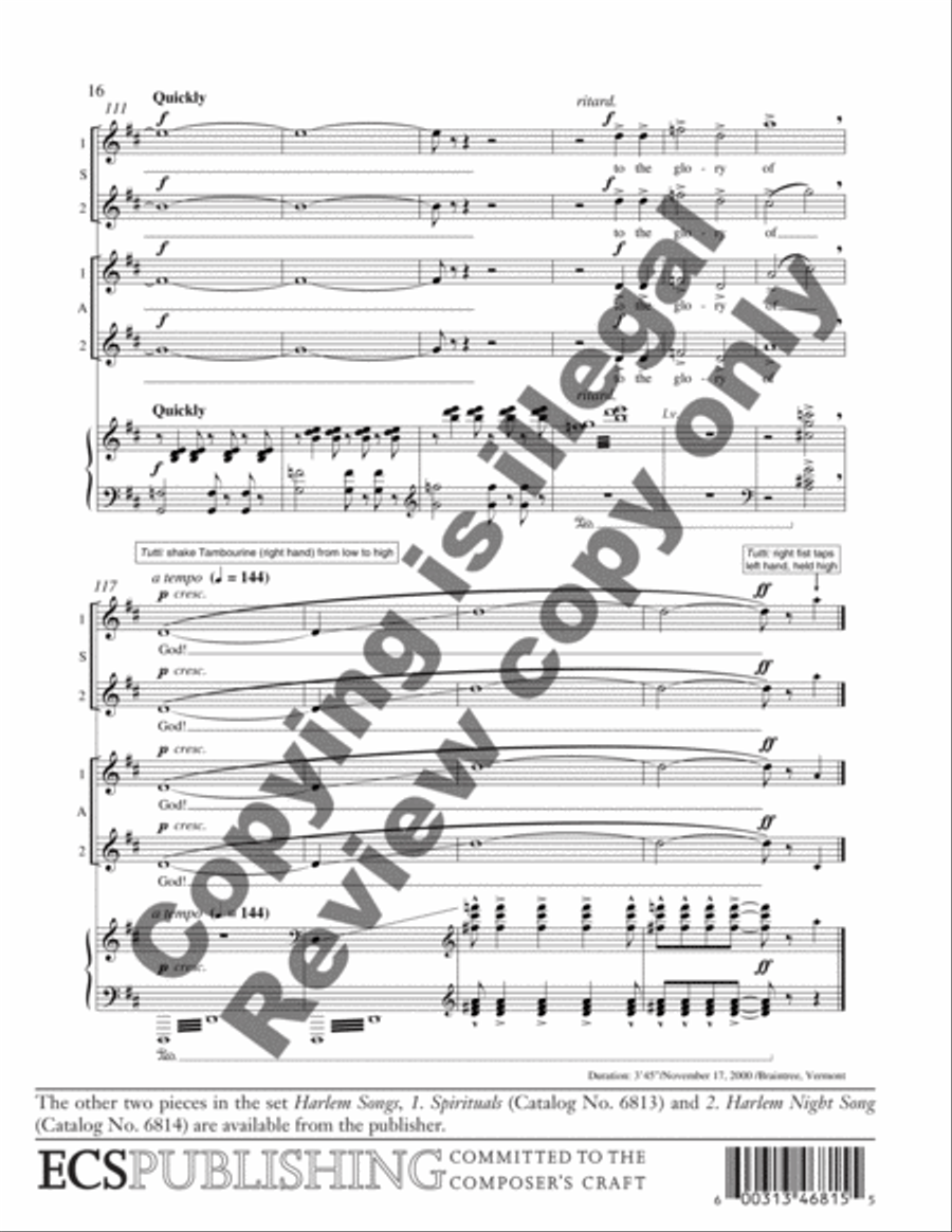 Tambourines from Harlem Songs SSAA scores gallery preview page 11