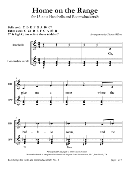 “Home on the Range” for 13-note Bells and Boomwhackers® (with Black and White Notes) image number null
