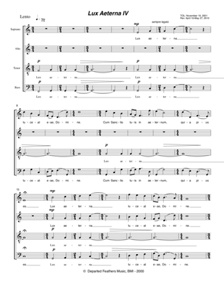 Lux Aeterna IV (2000-2010) for SATB a cappella chorus