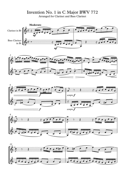 Invention No. 1 in C Major arranged for Clarinet & Bass Clarinet image number null