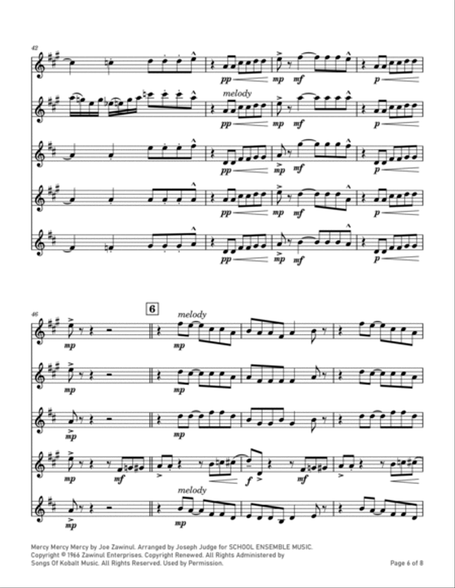 Mercy, Mercy, Mercy Saxophone Quartet scores gallery preview page 6