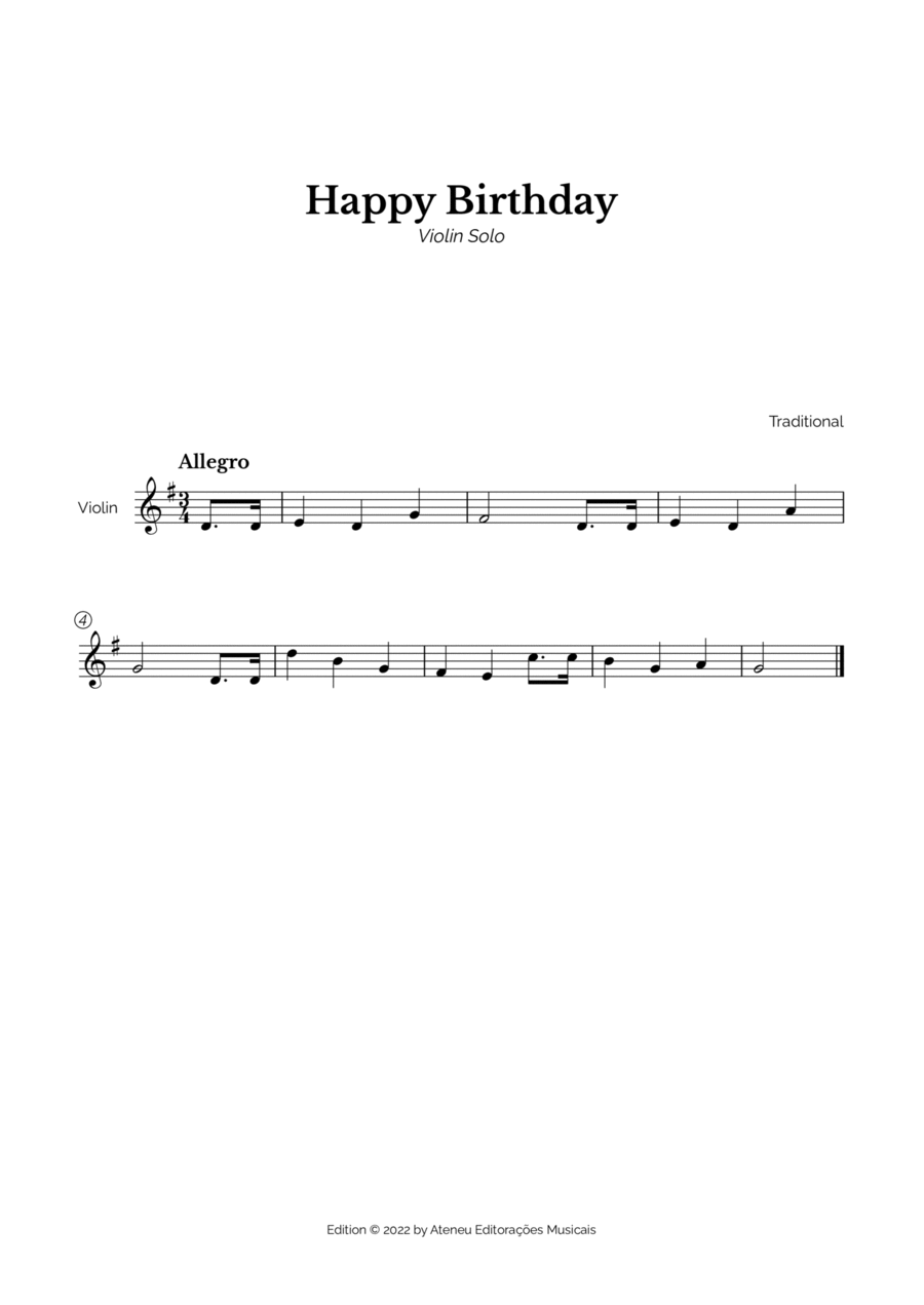 Happy Birthday for Easy Violin Violin Solo scores gallery preview page 1