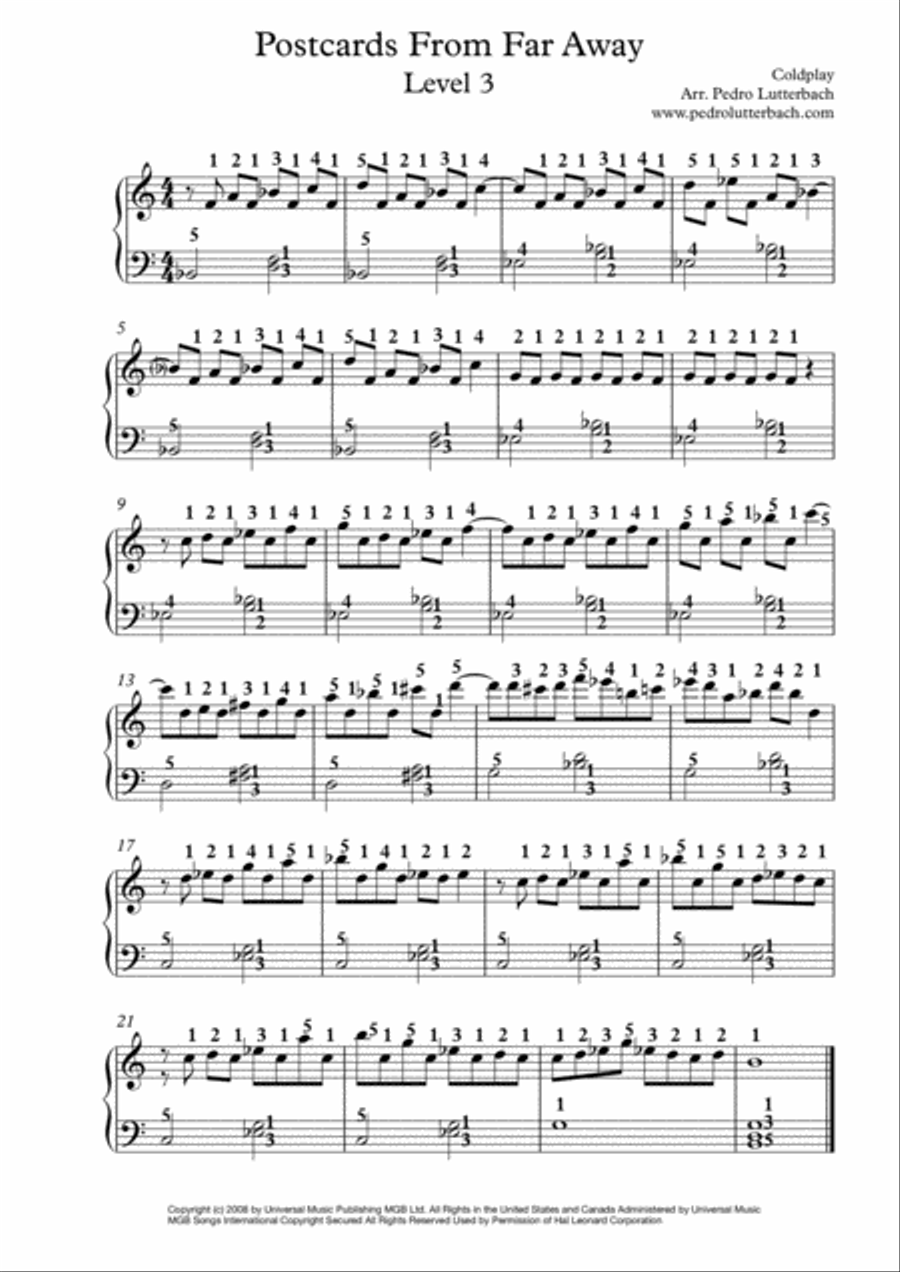 Postcards From Far Away Piano Solo scores gallery preview page 1