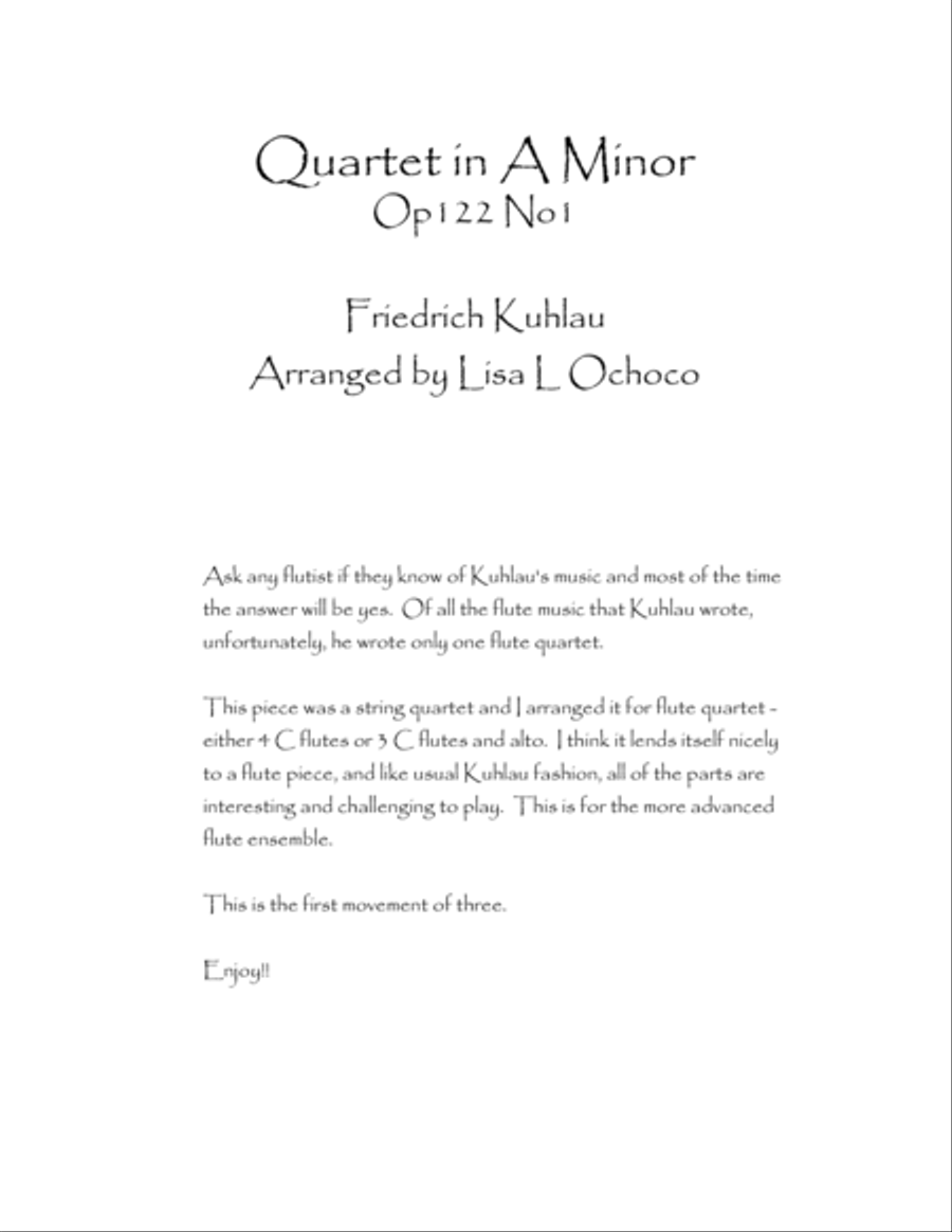 Quartet in A Minor Op122 No1 for Flute Quartet Flute Quartet scores gallery preview page 2