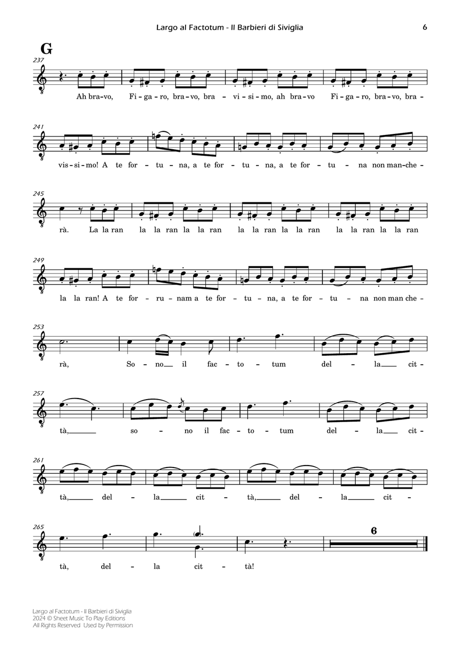 Largo al Factotum - Voice and Piano - C Major (Individual Parts) Piano, Vocal scores gallery preview page 6