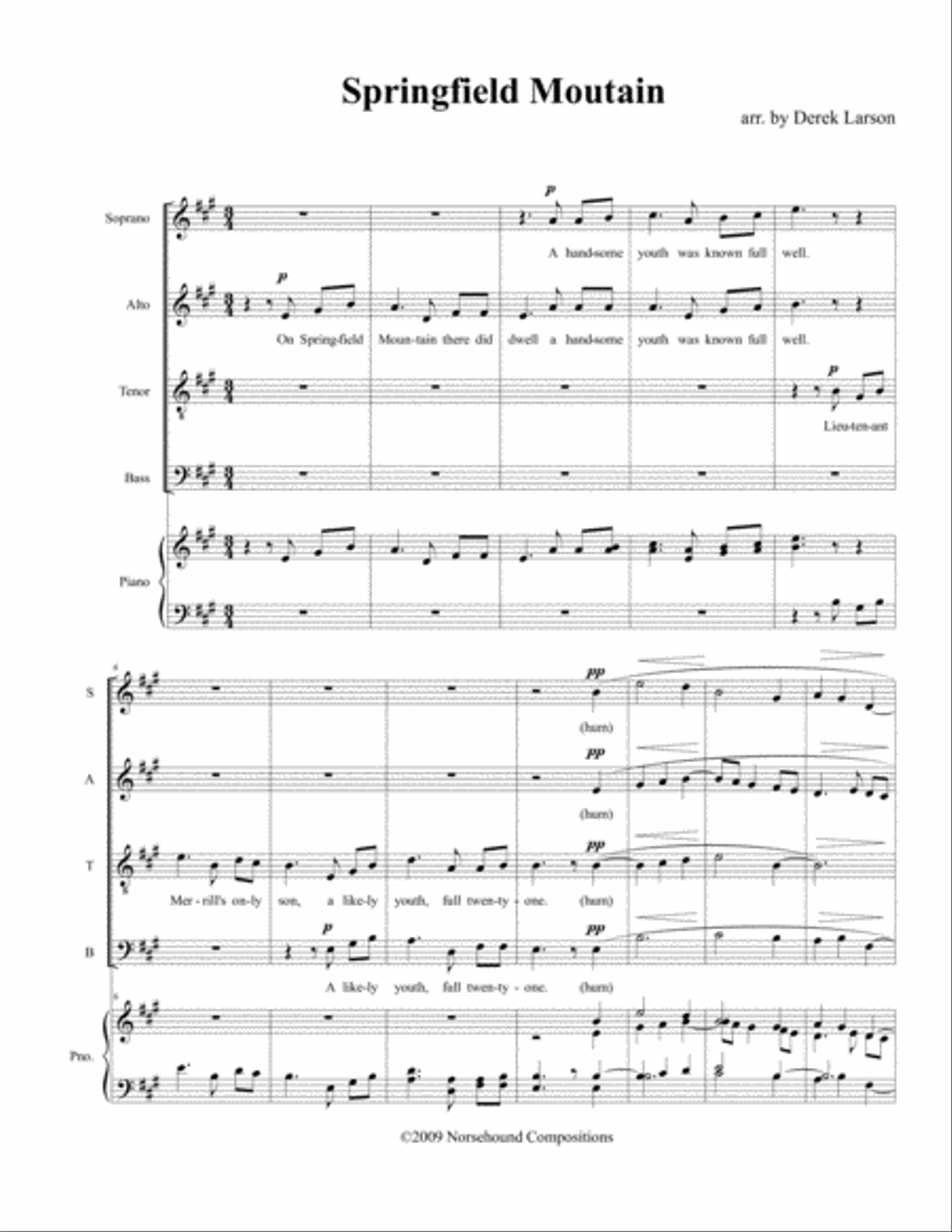 Springfield Mountain Springfield Mountain 4-Part scores gallery preview page 1