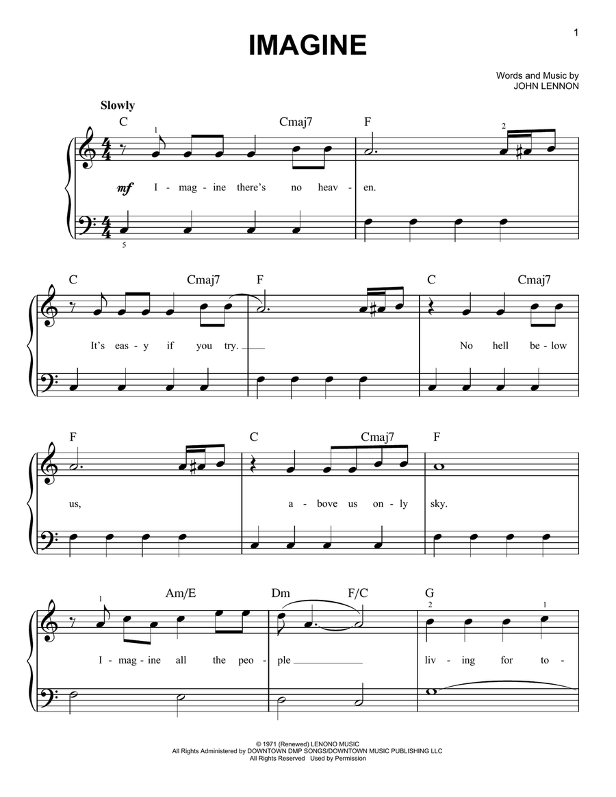 Imagine Imagine Easy Piano scores gallery preview page 1