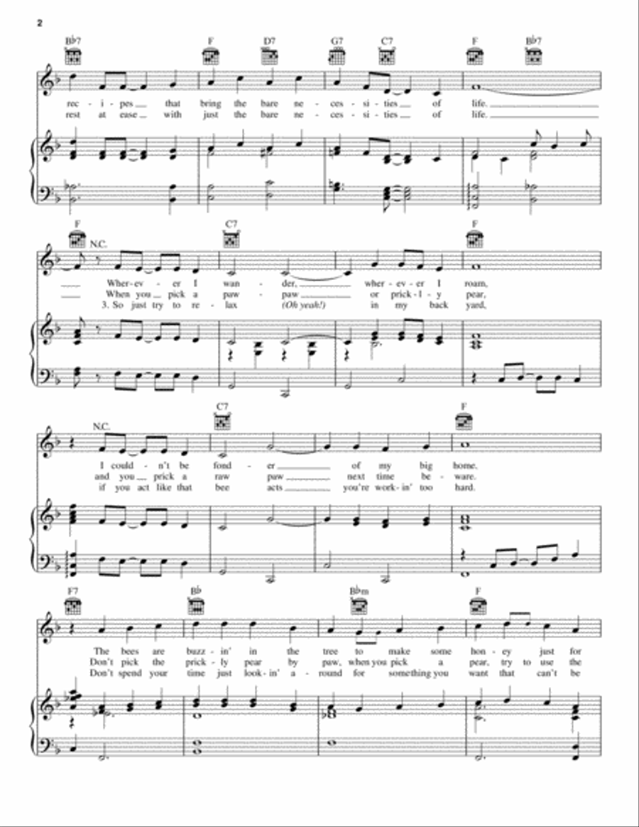 The Bare Necessities Piano, Vocal, Guitar scores gallery preview page 2