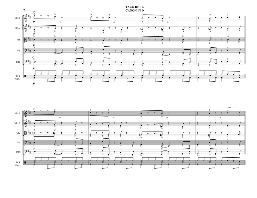 TACO BELL CANON IN D - String Orchestra - Bossa Nova String Orchestra scores gallery preview page 2