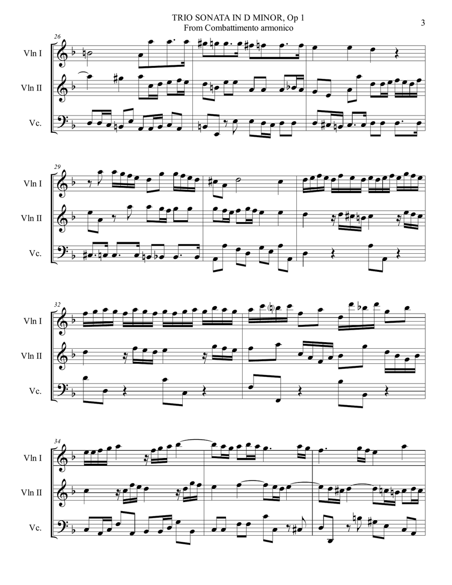 Albinoni -TRIO SONATA No. 1 in D minor op. 1 (From Combattimenti Armonici) String Trio scores gallery preview page 3