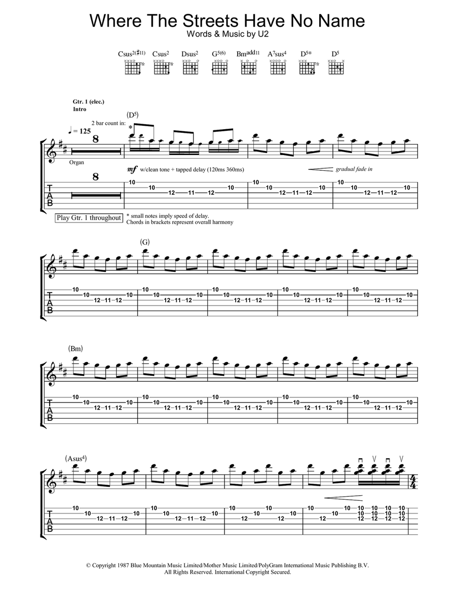 Where The Streets Have No Name Acoustic Guitar scores gallery preview page 1