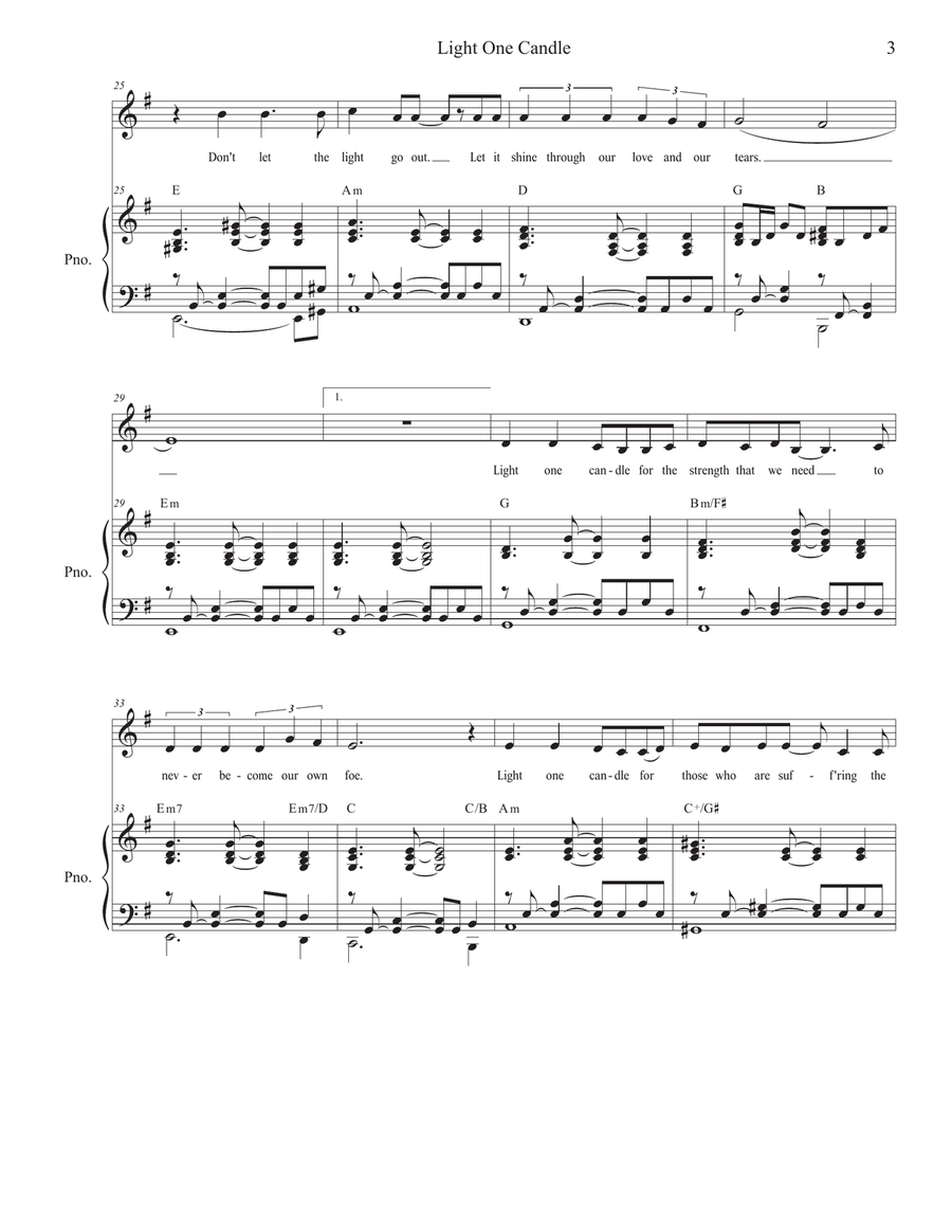 Light One Candle Piano, Vocal scores gallery preview page 3