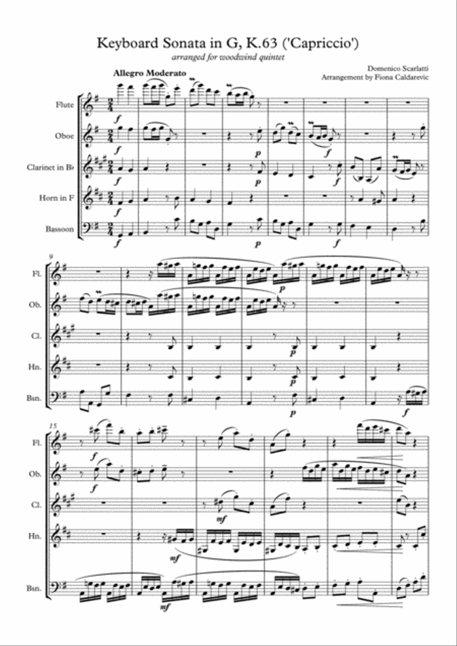 Scarlatti Capriccio arranged for Woodwind Quintet Woodwind Quintet scores gallery preview page 2