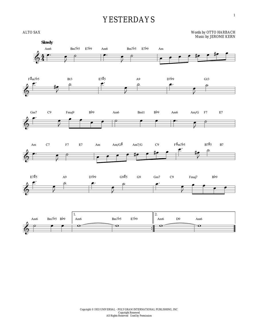 Yesterdays Alto Saxophone scores gallery preview page 1