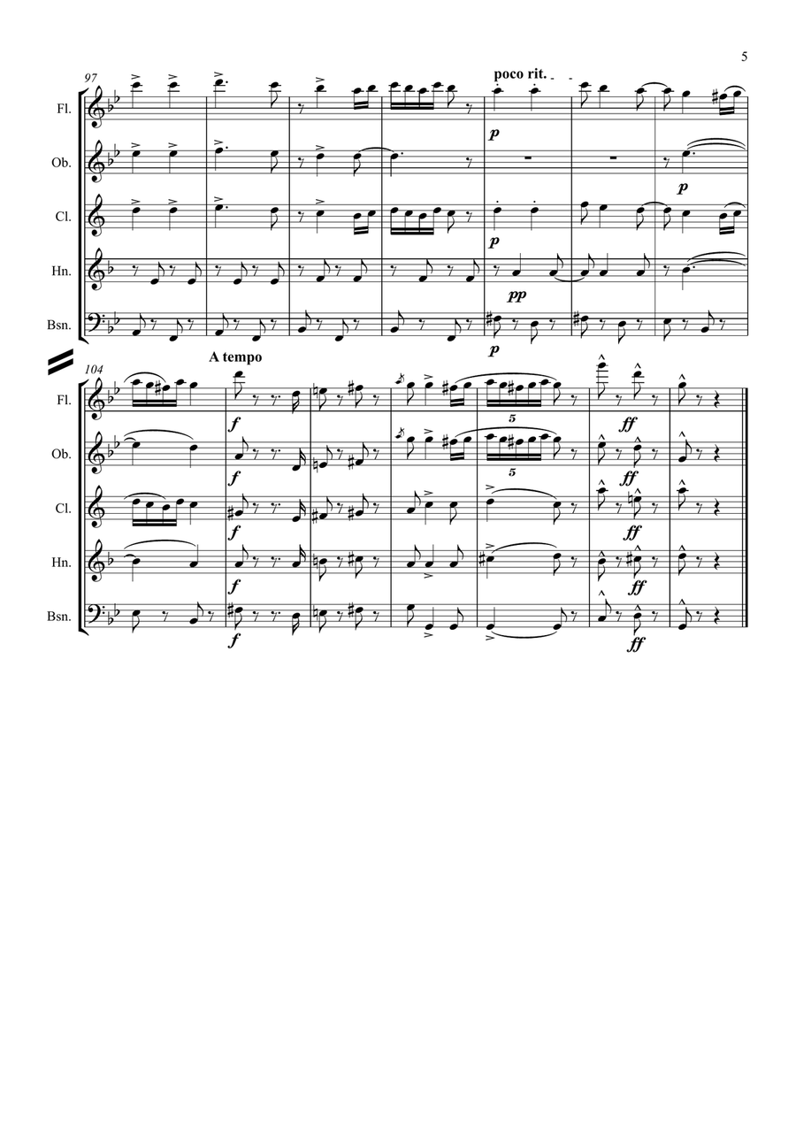 Brahms: Hungarian Dances (Ungarische Tänze) WoO1 No.5 - wind quintet Woodwind Quintet scores gallery preview page 6