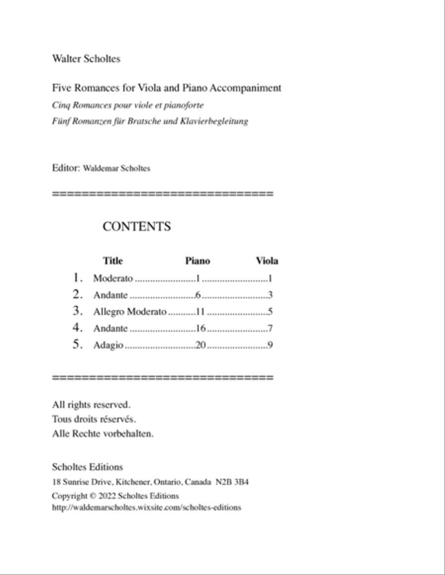 Five Romances for Viola with Piano Accompaniment Viola scores gallery preview page 2