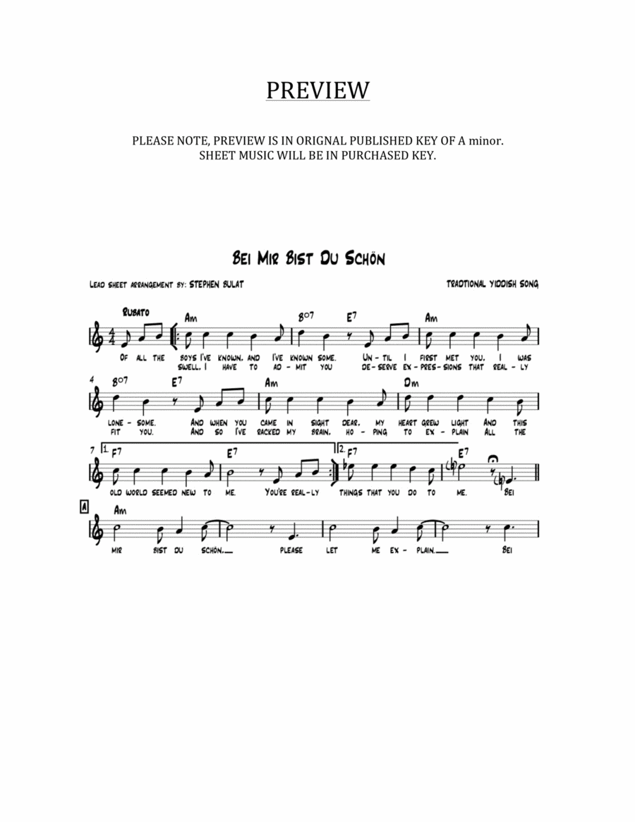 Bei Meir Bis Du Schön (key of F#m) Piano scores gallery preview page 1