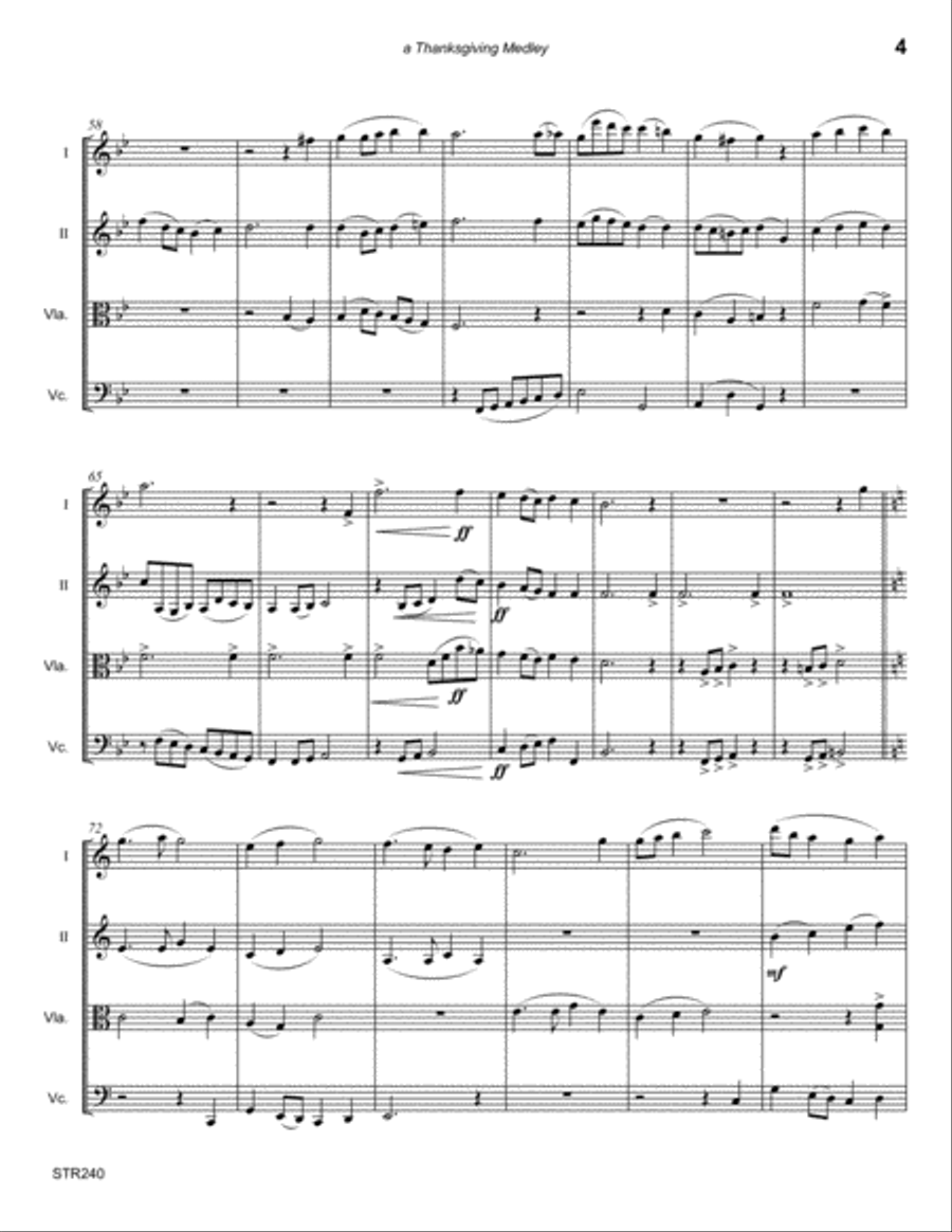 THANKSGIVING MEDLEY - hymns for STRING QUARTET (unaccompanied) A Cappella scores gallery preview page 4