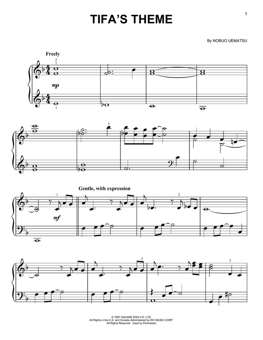 Tifa's Theme (from Final Fantasy VII) Easy Piano scores gallery preview page 1