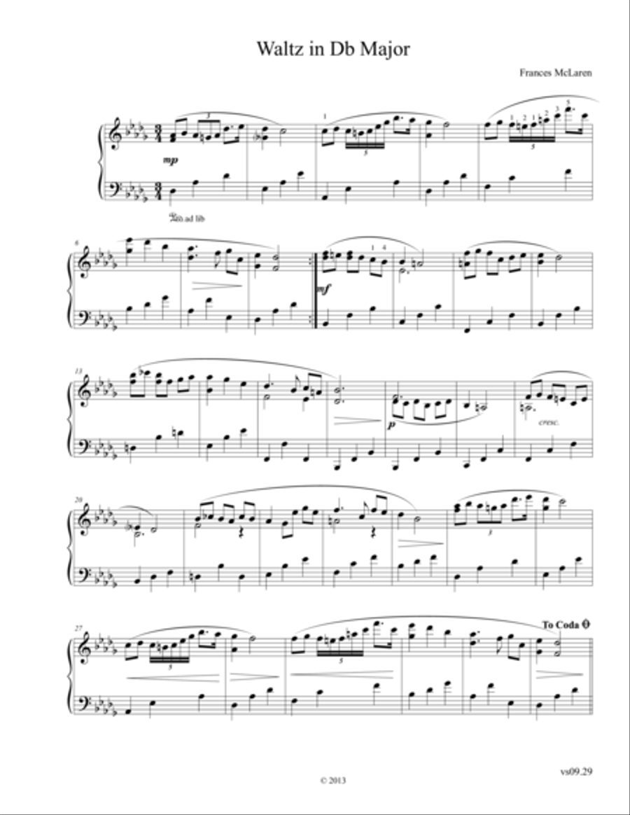 Waltz in D Flat Major Piano Solo scores gallery preview page 1