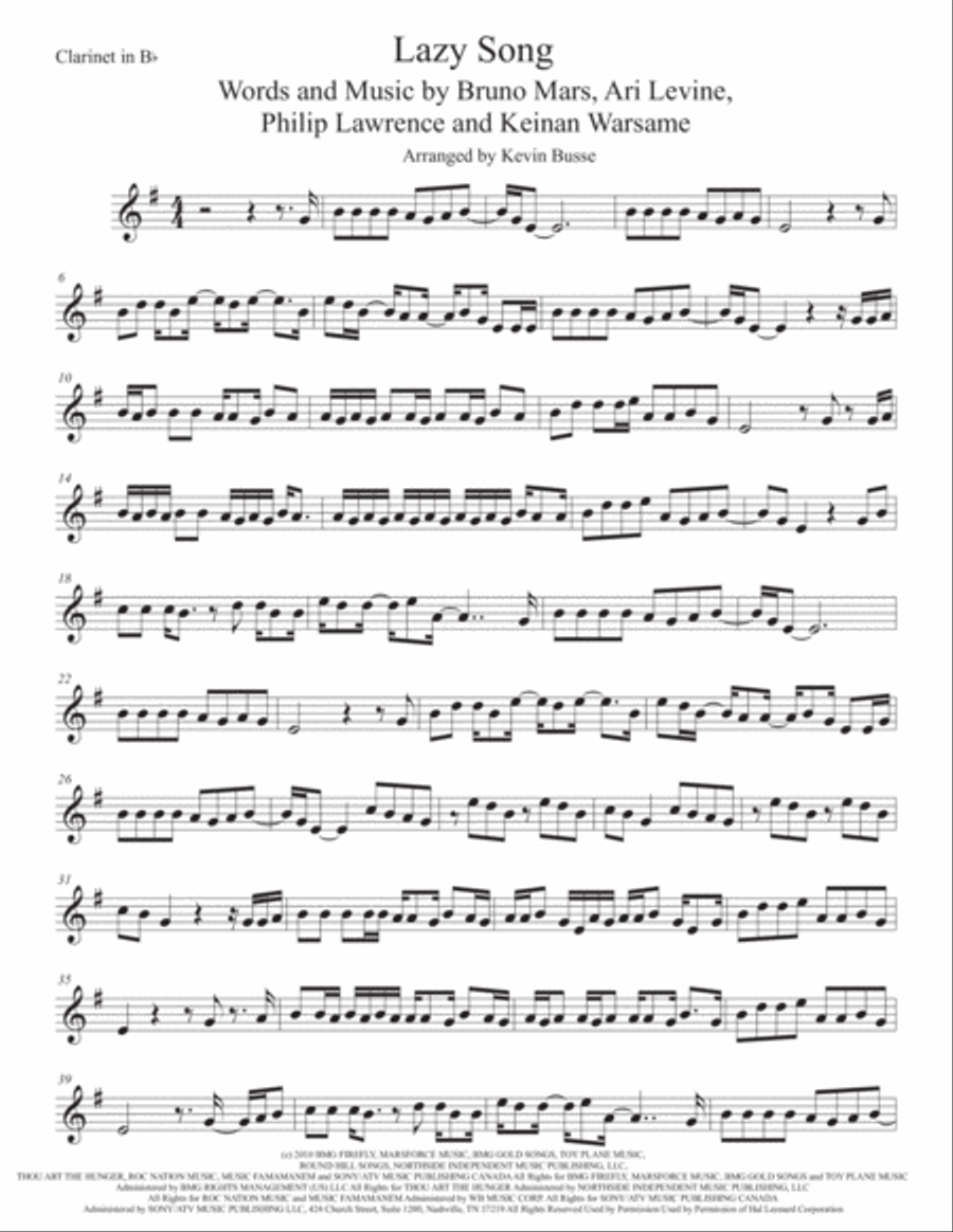 The Lazy Song Clarinet Solo scores gallery preview page 1