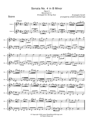 Book cover for Corelli, A. - Sonata No. 4 (Mvt. 3) for Two Violins