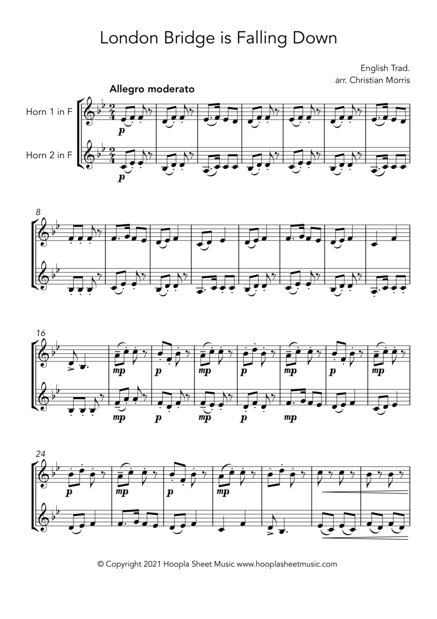 London Bridge is Falling Down (3 Ways) Brass Duet scores gallery preview page 1