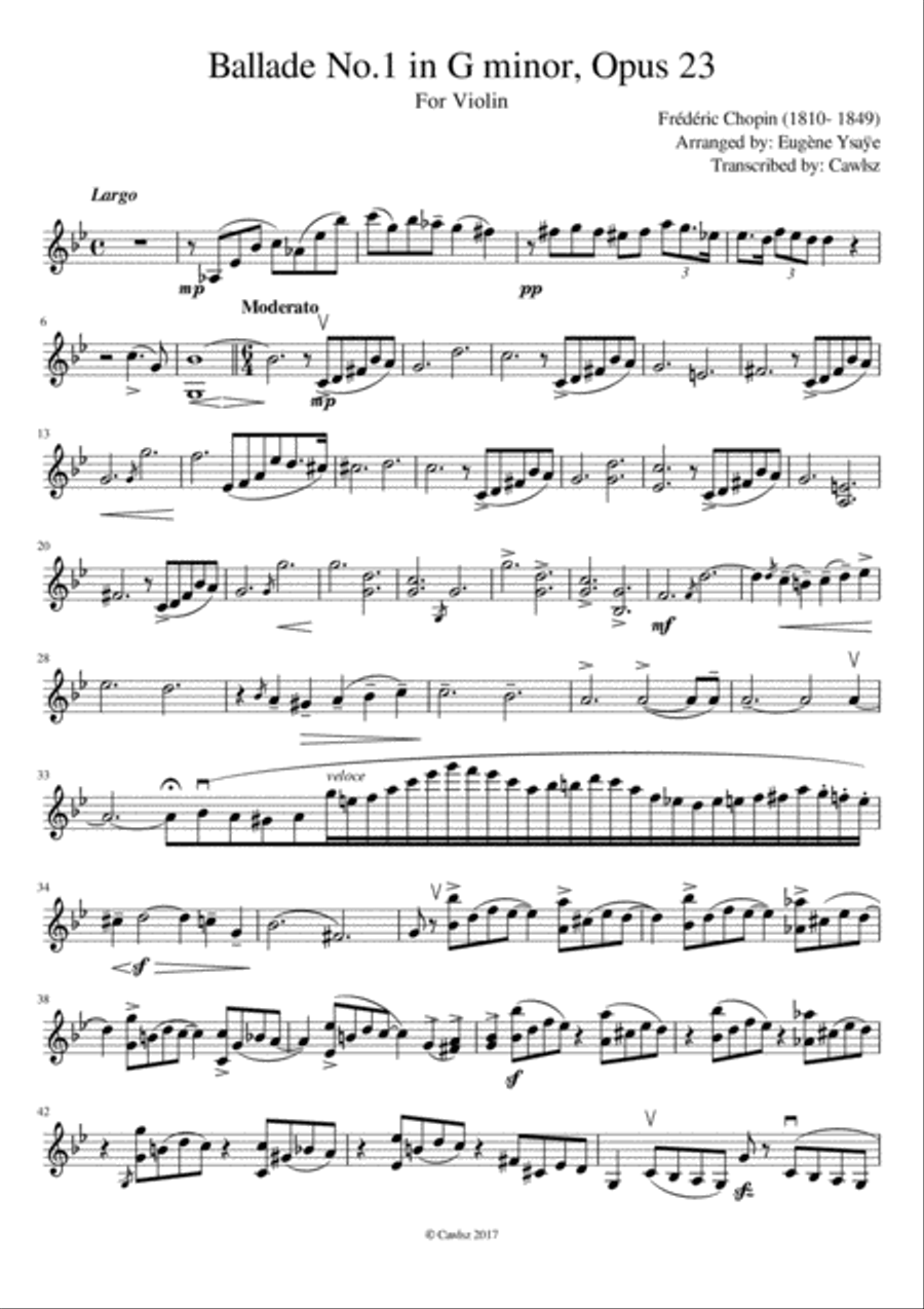 Chopin - Ballade No. 1 in G minor, Op. 23 for Violin Violin Solo scores gallery preview page 1