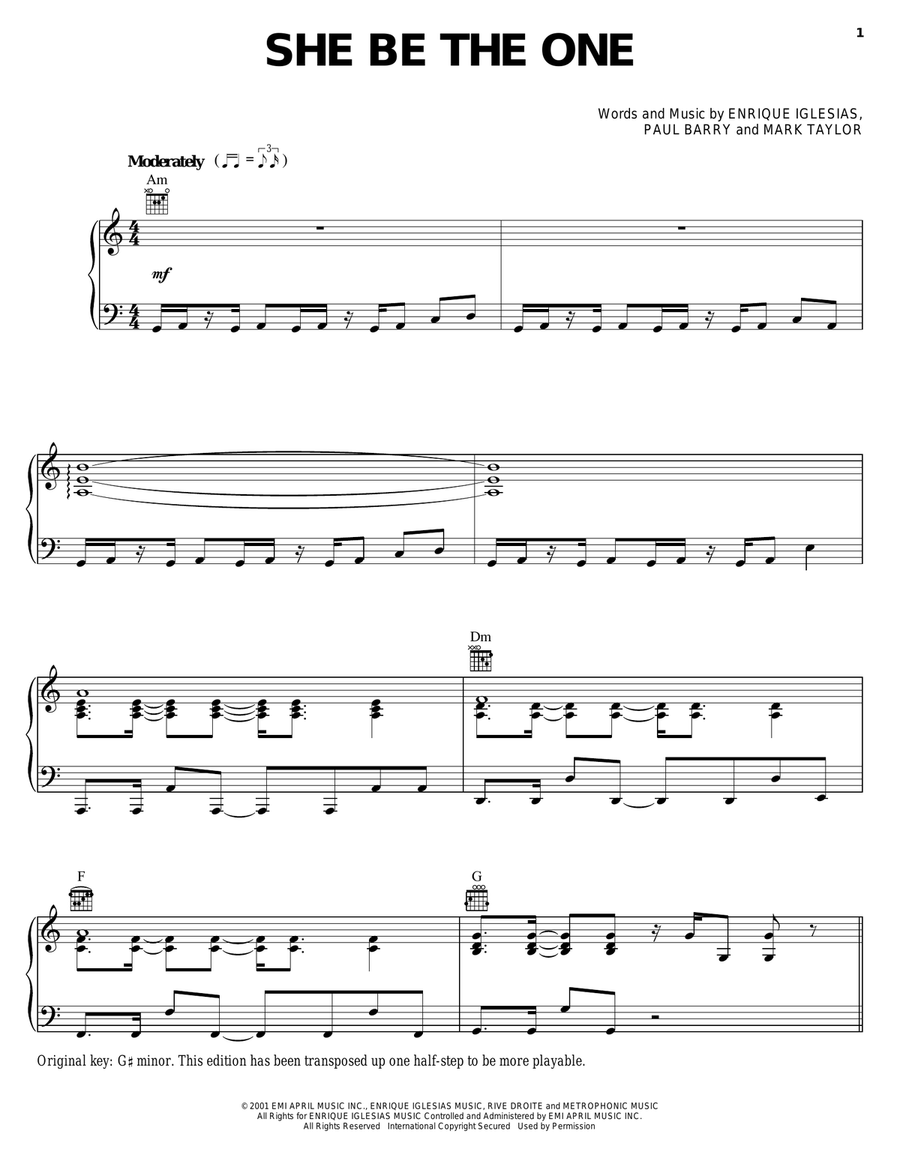 She Be The One She Be The One Piano, Vocal, Guitar scores gallery preview page 1