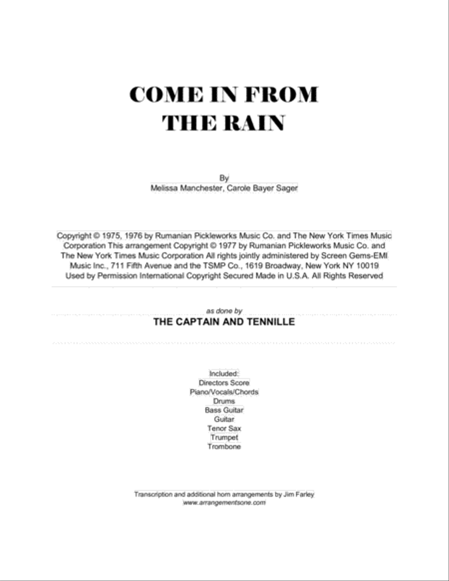 Come In From The Rain Small Ensemble scores gallery preview page 1