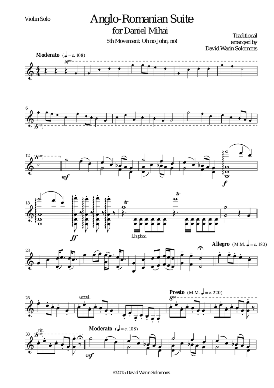 Oh No John No (The Lass of Richmond Hill) from Anglo-Romanian Suite for solo violin Violin Solo scores gallery preview page 1