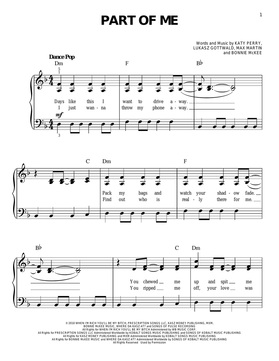 Part Of Me Easy Piano scores gallery preview page 1
