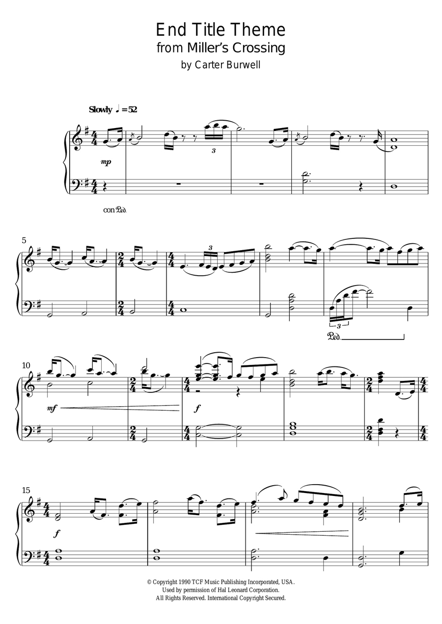 Miller's Crossing (End Titles) Piano Solo scores gallery preview page 1