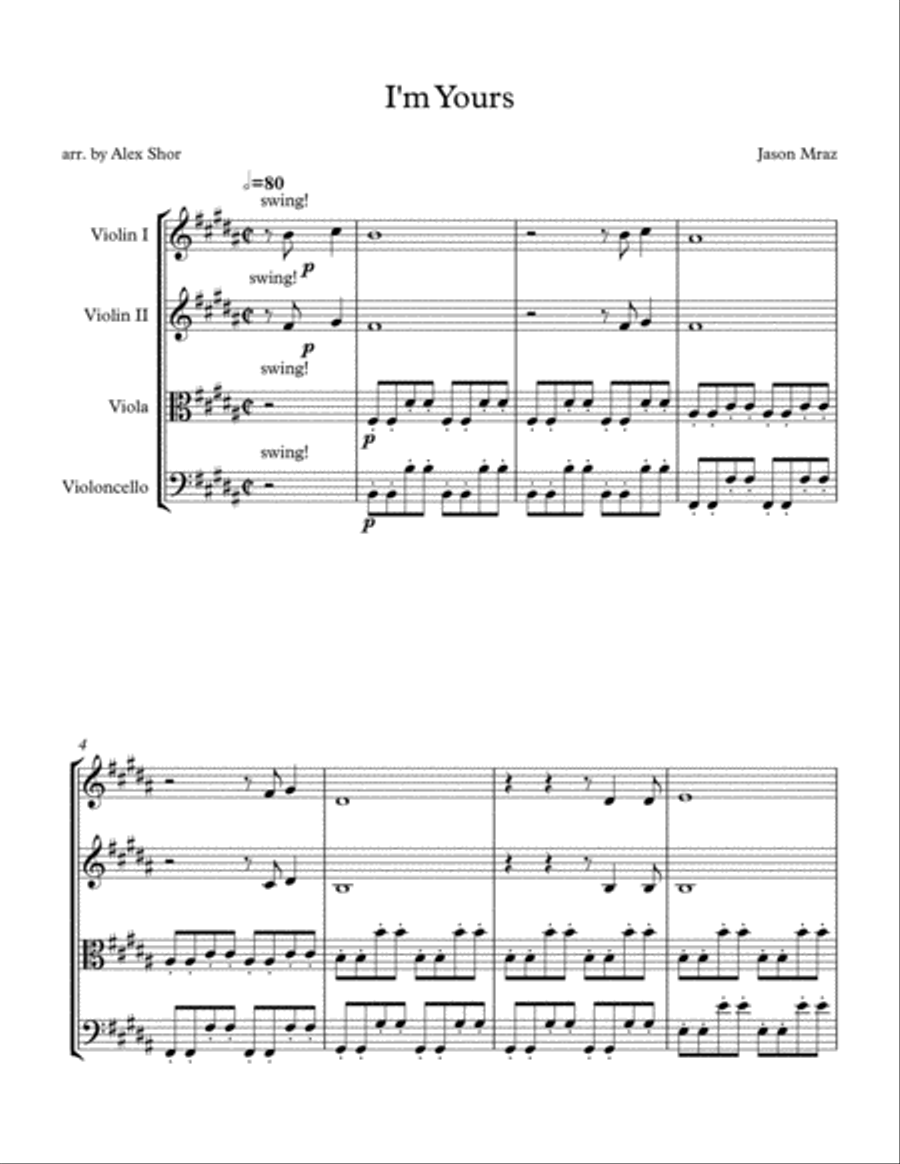 I'm Yours I'm Yours String Quartet scores gallery preview page 1