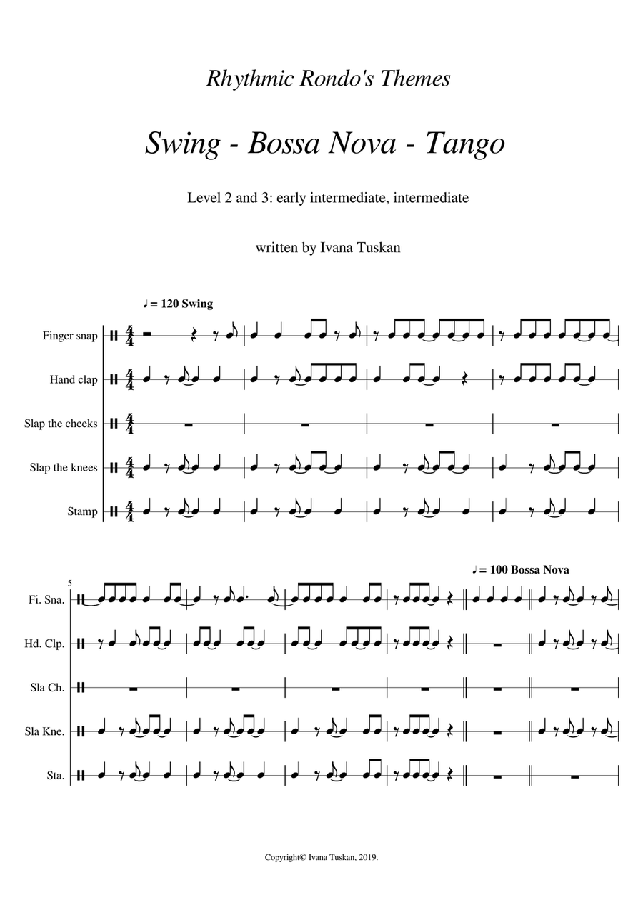 Dance Rhythm Is In You, rhythmic rondo: swing, bossa nova, tango Percussion Ensemble scores gallery preview page 3