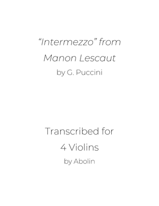 Book cover for Puccini: "Intermezzo" from Manon Lescaut - Violin Quartet